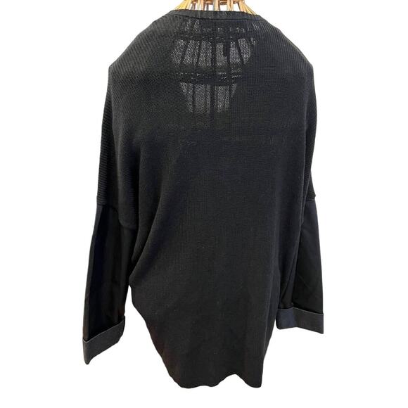 BCBG Generation Black Cardigan Faux Leather Sleeves Size Large Very Unique - Picture 5 of 5